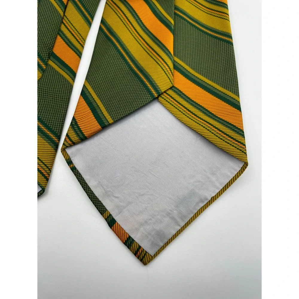 Vintage Bergere Mens Tie Olive Green Orange Yellow Diagonal Striped Retro 70s